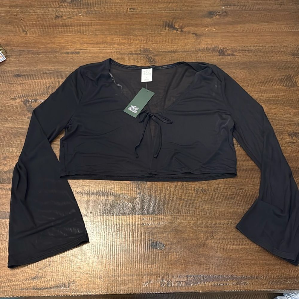 NWT-Wild Fable-Front tie Cropped Mesh Cover Up - Black- Size Small